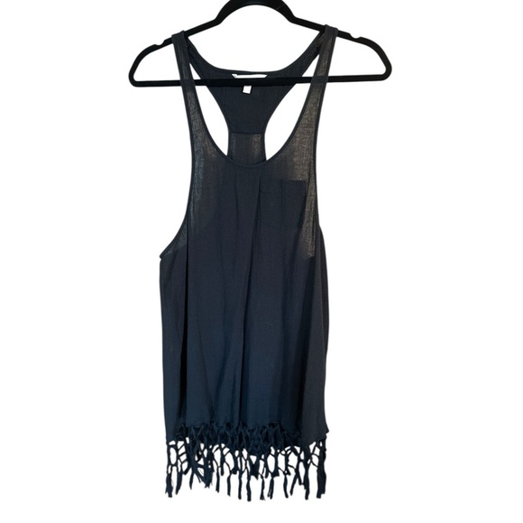 Victoria Secret Swimwear Cover Up Black Size XSmall Tank Top Fringe Pullover - Picture 1 of 8